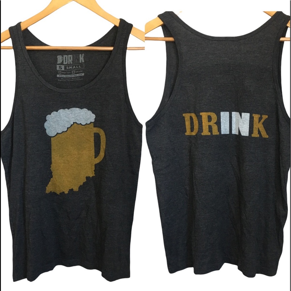 The Drink Dark Charcoal Gray Indiana Beer Drink Graphic Tank Top Size Small